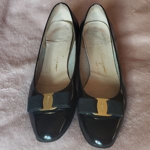 Salvatore Ferragamo black patent leather shoes